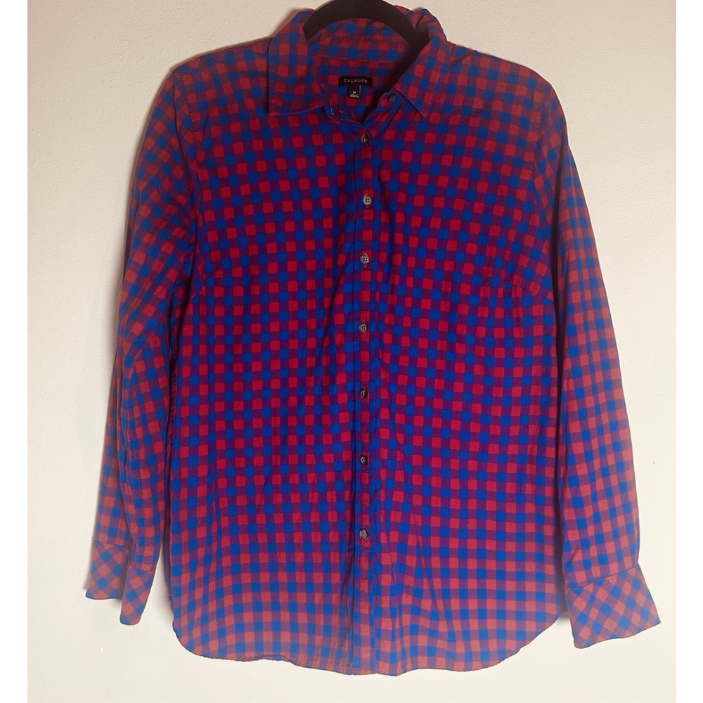 Talbots Women's Long Sleeve Button Down Sz M Shirt Red / Blue Check Top